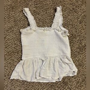 Thrifted White Ruffled Cropped-Tank Top